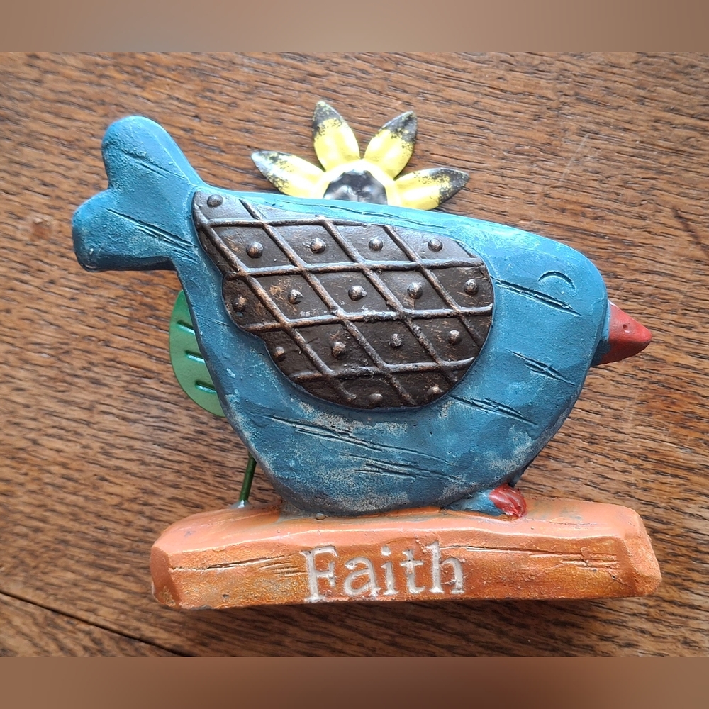 Blue Bird Faith Resin Metal Distressed Figurine